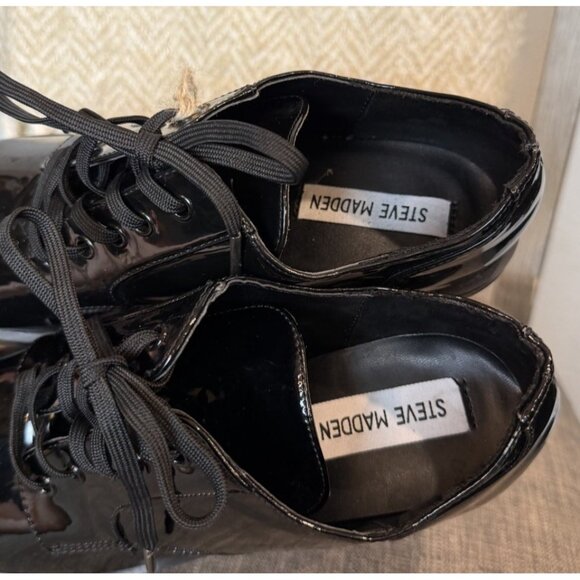 Steve Madden Size 9 Persey Loafer Oxford Shoes Platform Heel Chunky Black - Picture 9 of 13